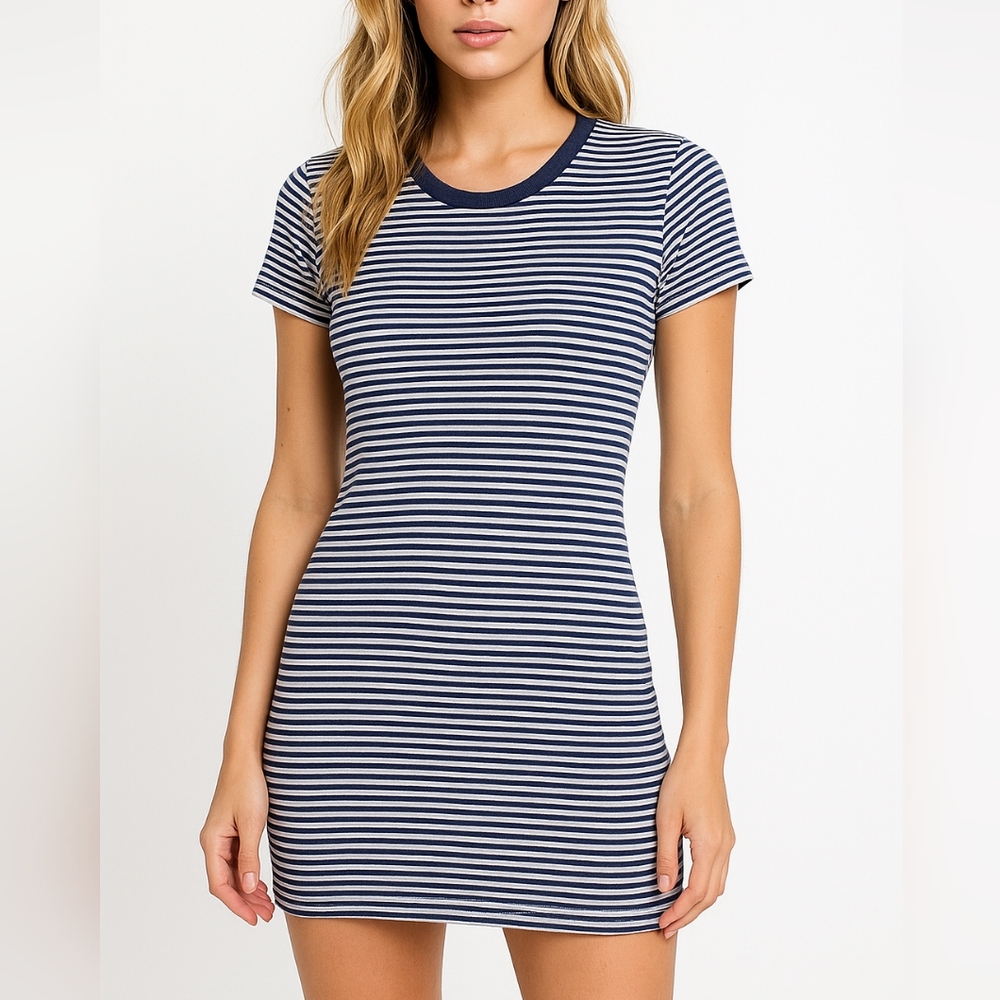 New Universal Thread Blue Striped T-Shirt Dress Cotton Stretch Casual Dress S